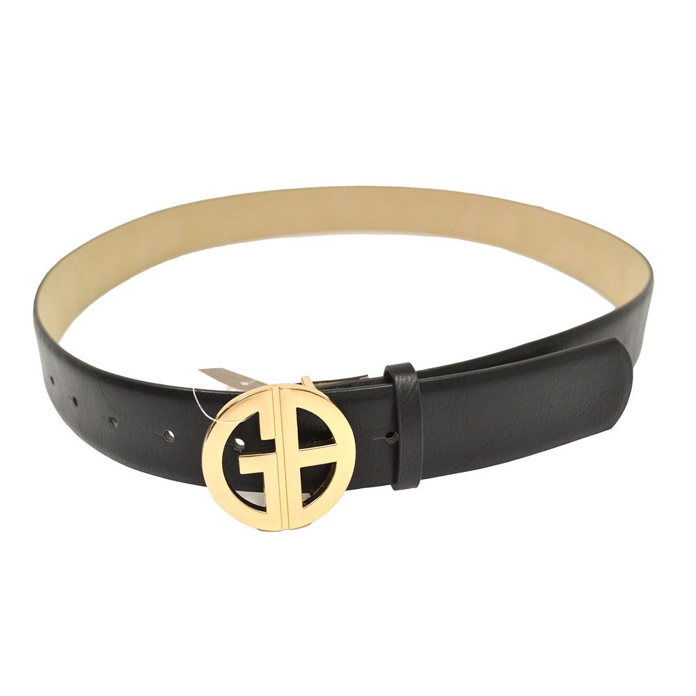 Giani Bernini Womens Signature-Buckle Panel Belt Black Large 36" w1-1/2"